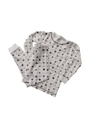 Noomie Star Print Kids Pajamas 5 Soft Pima Cotton Gray on White PJs